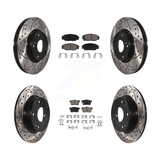 [Avant + Arrière] Kit de disque (percé rainuré revêtu) et plaquette (céramique) de frein pour Honda Civic Acura CSX KDC-100420