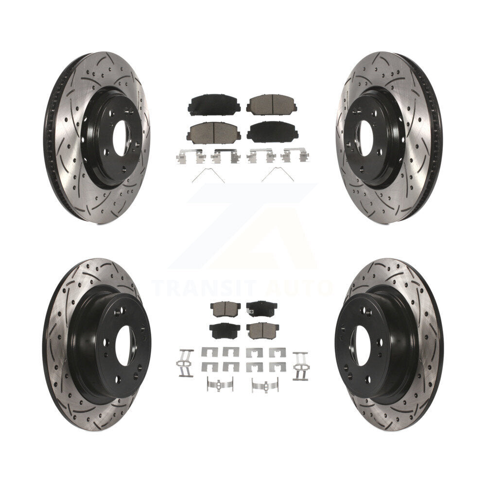 [Avant + Arrière] Kit de disque (percé rainuré revêtu) et plaquette (céramique) de frein pour 2017-2022 Acura ILX KDC-100424