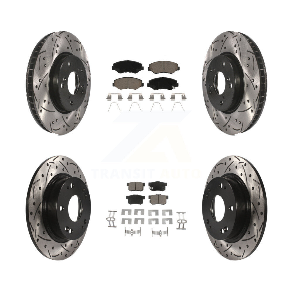 [Avant + Arrière] Kit de disque (percé rainuré revêtu) et plaquette (céramique) de frein pour 2015 Honda Civic EX avec Coupe Manual transmission KDC-100425
