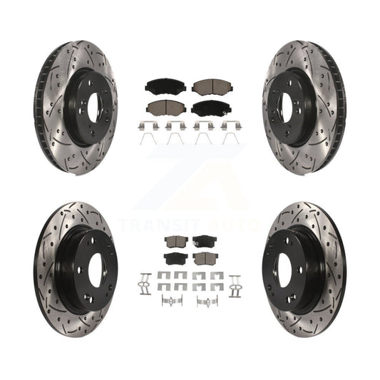 [Avant + Arrière] Kit de disque (percé rainuré revêtu) et plaquette (céramique) de frein pour 2015 Honda Civic EX avec Coupe Manual transmission KDC-100425