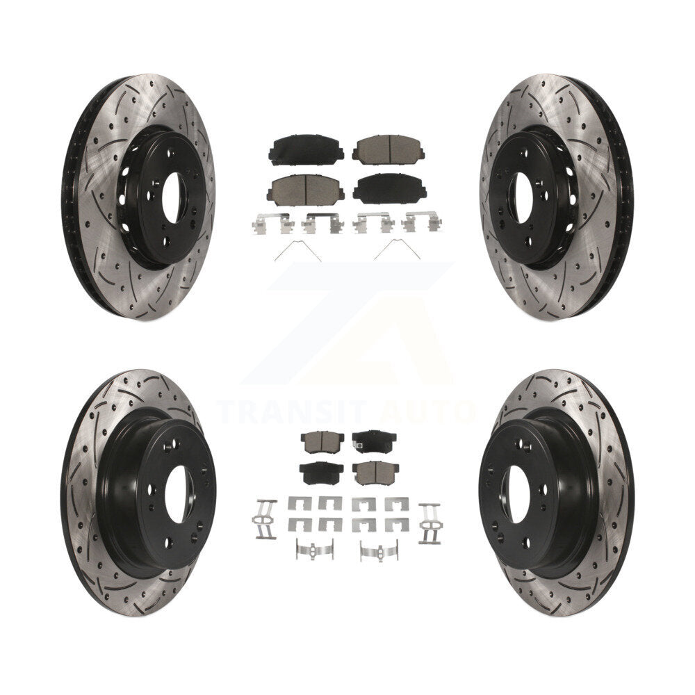 [Avant + Arrière] Kit de disque (percé rainuré revêtu) et plaquette (céramique) de frein pour 2016 Acura ILX KDC-100427