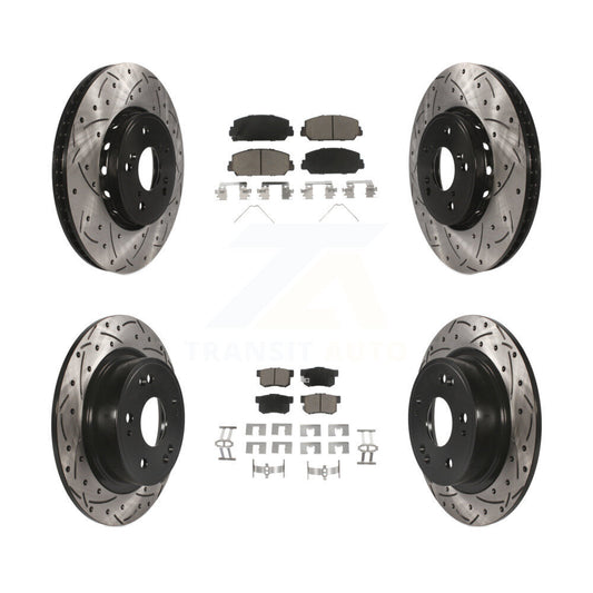 [Avant + Arrière] Kit de disque (percé rainuré revêtu) et plaquette (céramique) de frein pour 2016 Acura ILX KDC-100427