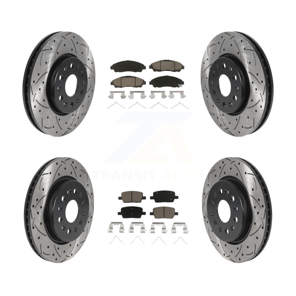 [Avant + Arrière] Kit de disque (percé rainuré revêtu) et plaquette (céramique) de frein pour Chevrolet Traverse GMC Acadia Buick Enclave Blazer KDC-100431