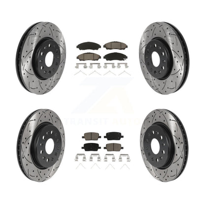 [Avant + Arrière] Kit de disque (percé rainuré revêtu) et plaquette (céramique) de frein pour Chevrolet Traverse GMC Acadia Buick Enclave Blazer KDC-100431