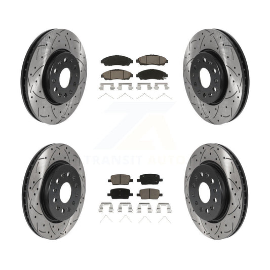 [Avant + Arrière] Kit de disque (percé rainuré revêtu) et plaquette (céramique) de frein pour Chevrolet Traverse GMC Acadia Buick Enclave Blazer KDC-100431
