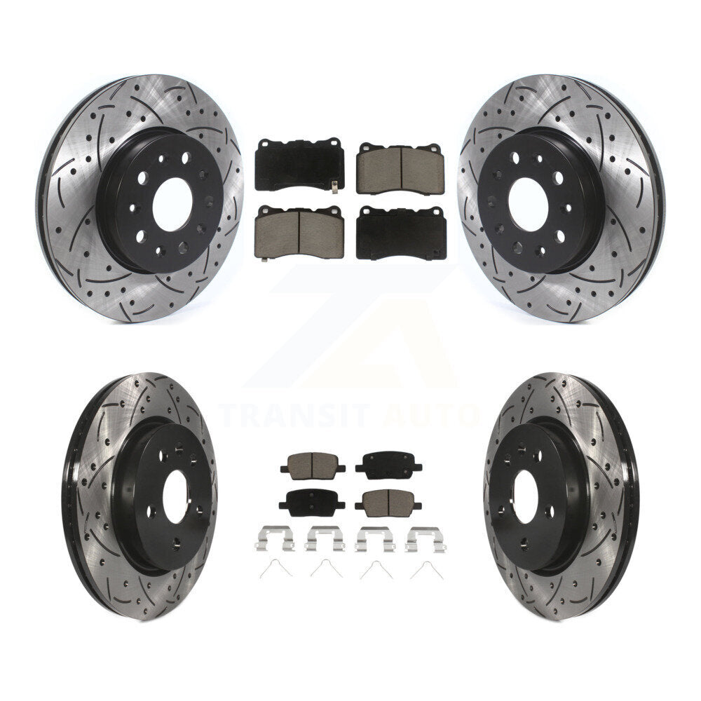 [Avant + Arrière] Kit de disque (percé rainuré revêtu) et plaquette (céramique) de frein pour Chevrolet Camaro KDC-100433