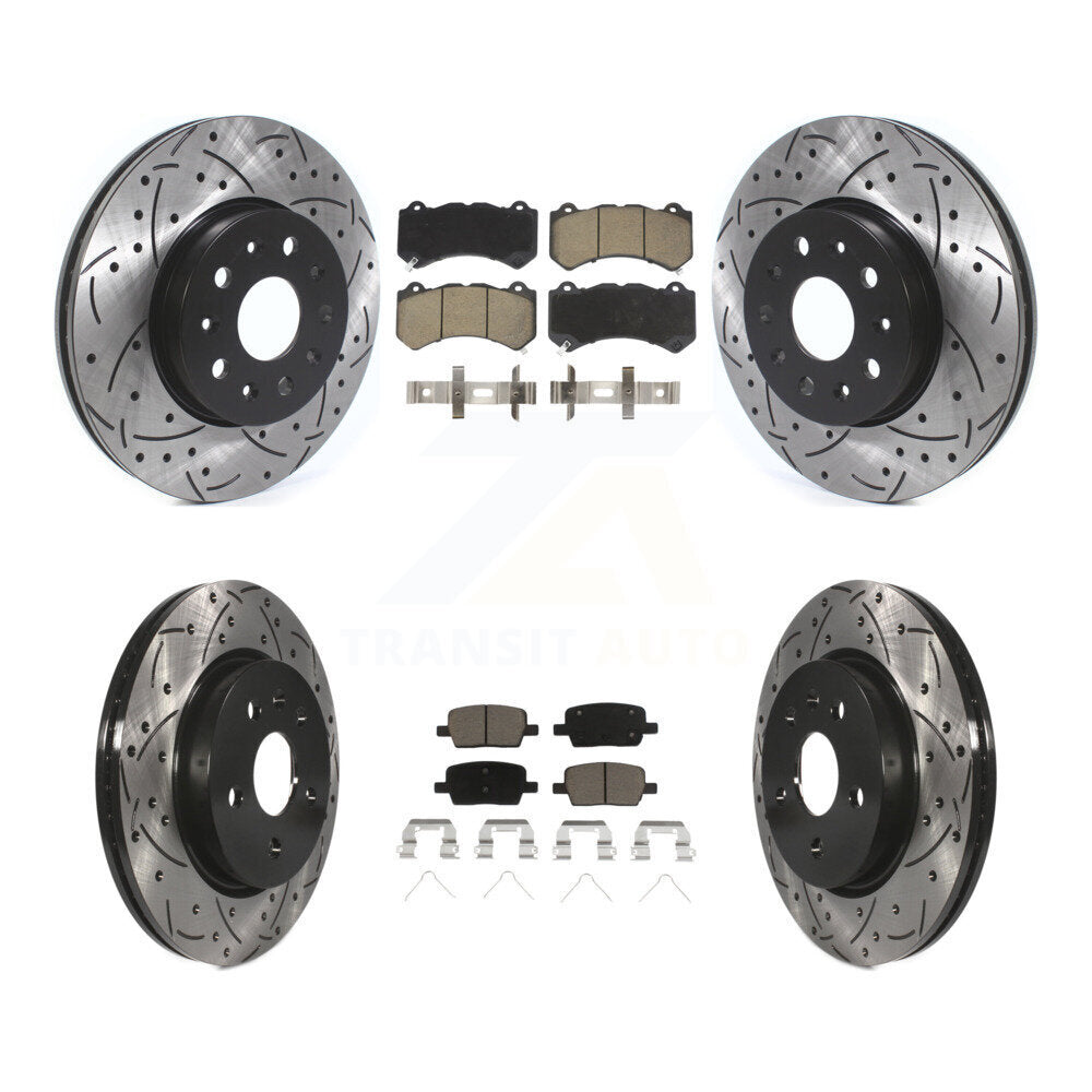 [Avant + Arrière] Kit de disque (percé rainuré revêtu) et plaquette (céramique) de frein pour 2019-2020 Chevrolet Camaro LT LS avec 6 Piston Brembo Calipers KDC-100434