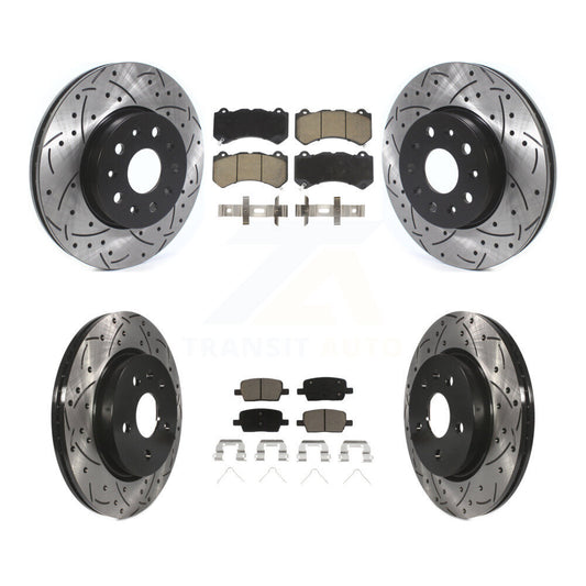 [Avant + Arrière] Kit de disque (percé rainuré revêtu) et plaquette (céramique) de frein pour 2019-2020 Chevrolet Camaro LT LS avec 6 Piston Brembo Calipers KDC-100434
