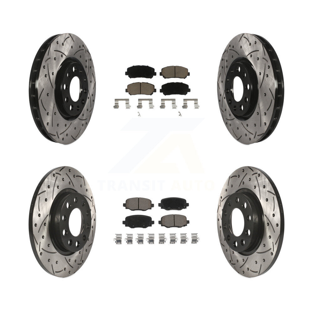 [Avant + Arrière] Kit de disque (percé rainuré revêtu) et plaquette (céramique) de frein pour 2015-2017 Chrysler 200 avec 305mm Diameter Rotor KDC-100436