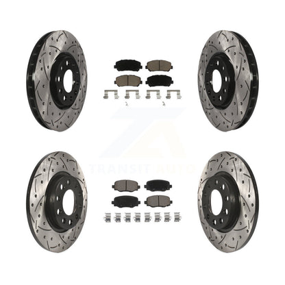 [Avant + Arrière] Kit de disque (percé rainuré revêtu) et plaquette (céramique) de frein pour 2015-2017 Chrysler 200 avec 305mm Diameter Rotor KDC-100436