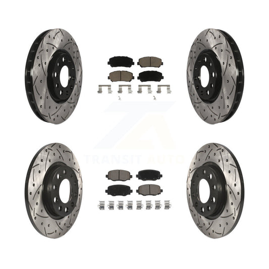 [Avant + Arrière] Kit de disque (percé rainuré revêtu) et plaquette (céramique) de frein pour 2015-2017 Chrysler 200 avec 305mm Diameter Rotor KDC-100436