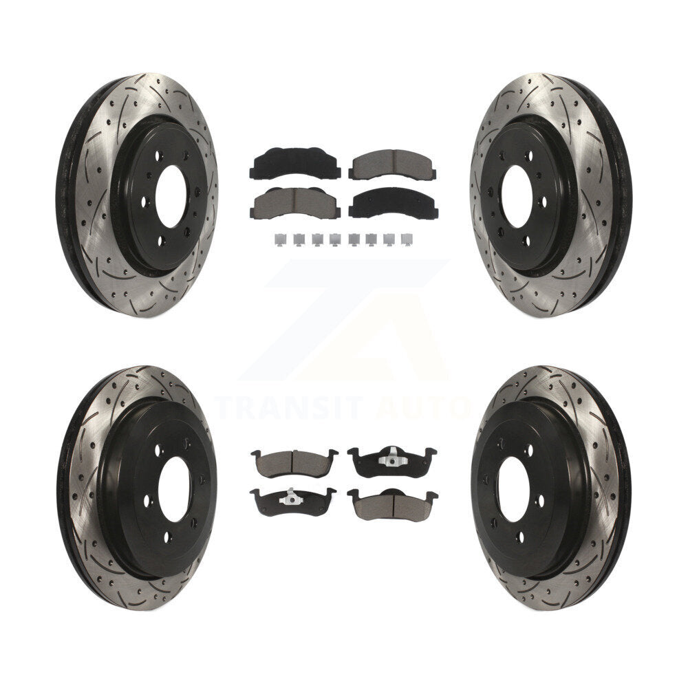 [Avant + Arrière] Kit de disque (percé rainuré revêtu) et plaquette (céramique) de frein pour 2010-2017 Ford Expedition Lincoln Navigator KDC-100437