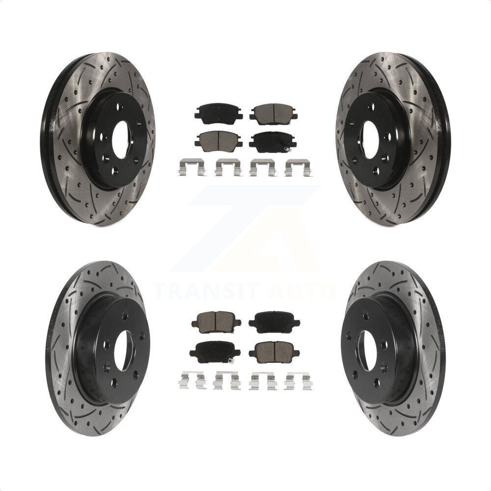 [Avant + Arrière] Kit de disque (percé rainuré revêtu) et plaquette (céramique) de frein pour Chevrolet Cruze Volt Bolt EV EUV KDC-100438 par Transit Auto