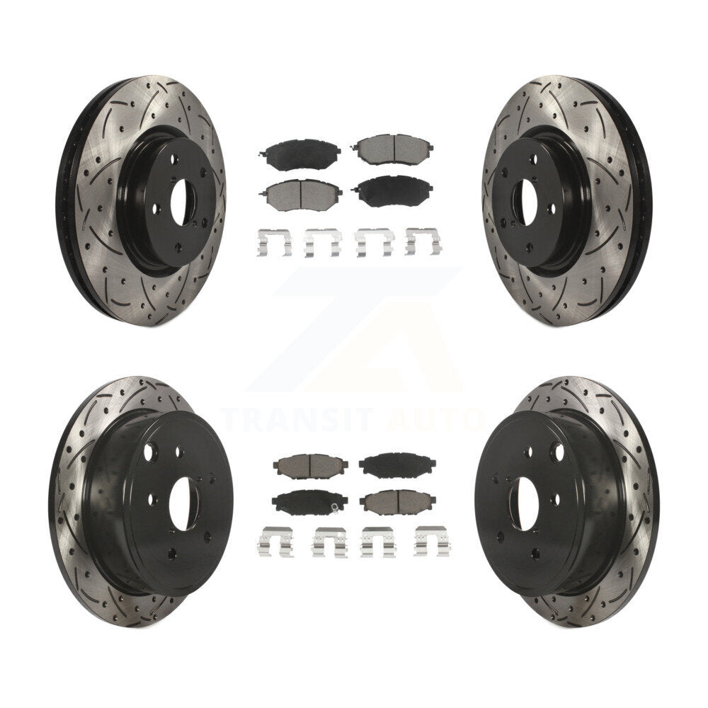 [Avant + Arrière] Kit de disque (percé rainuré revêtu) et plaquette (céramique) de frein pour Subaru WRX KDC-100449
