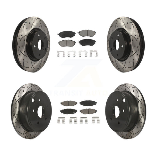 [Avant + Arrière] Kit de disque (percé rainuré revêtu) et plaquette (céramique) de frein pour Subaru WRX KDC-100449