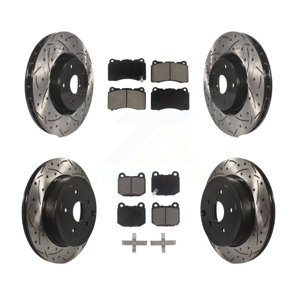[Avant + Arrière] Kit de disque (percé rainuré revêtu) et plaquette (céramique) de frein pour Subaru Impreza WRX STI KDC-100458