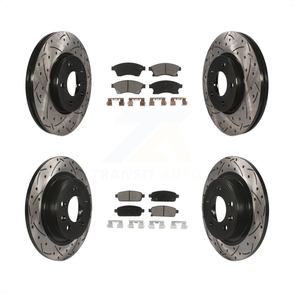 [Avant + Arrière] Kit de disque (percé rainuré revêtu) et plaquette (céramique) de frein pour Chevrolet Cruze Buick Verano Volt Orlando KDC-100472 par Transit Auto
