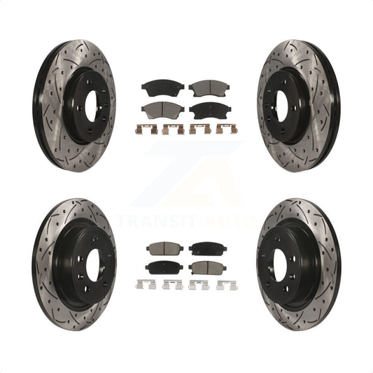 [Avant + Arrière] Kit de disque (percé rainuré revêtu) et plaquette (céramique) de frein pour Chevrolet Cruze Buick Verano Volt Orlando KDC-100472 par Transit Auto