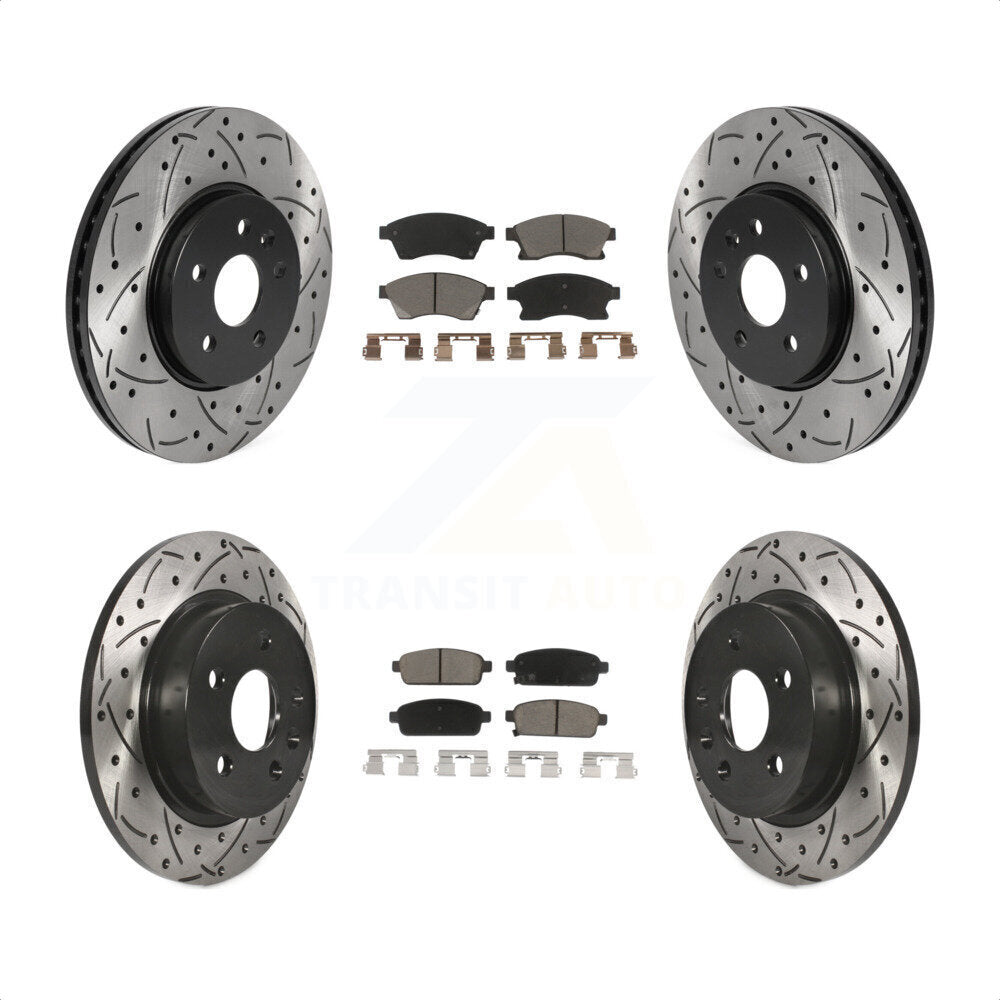 [Avant + Arrière] Kit de disque (percé rainuré revêtu) et plaquette (céramique) de frein pour Chevrolet Buick Encore Trax Sonic KDC-100473 par Transit Auto