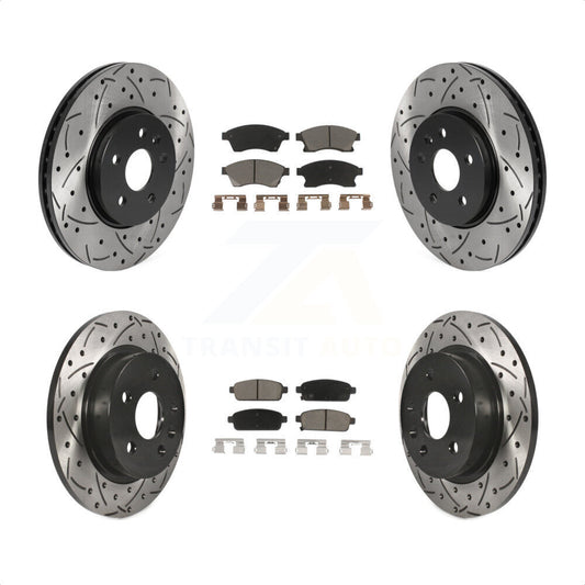 [Avant + Arrière] Kit de disque (percé rainuré revêtu) et plaquette (céramique) de frein pour Chevrolet Buick Encore Trax Sonic KDC-100473 par Transit Auto