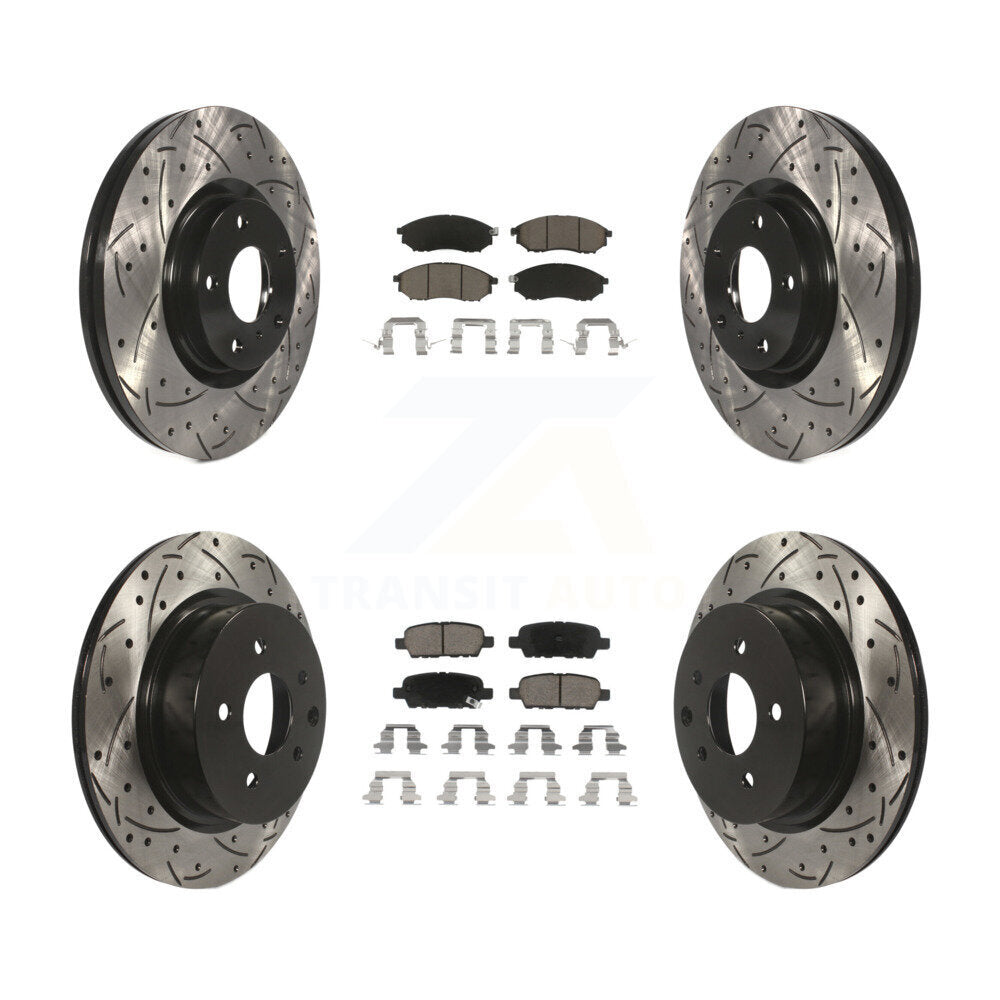 [Avant + Arrière] Kit de disque (percé rainuré revêtu) et plaquette (céramique) de frein pour INFINITI G37 G35 M35 Nissan 350Z EX35 370Z G25 M45 Q40 QX50 EX37 KDC-100475