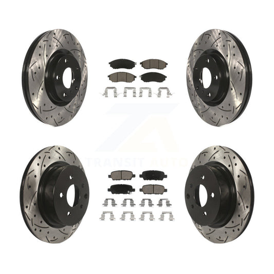 [Avant + Arrière] Kit de disque (percé rainuré revêtu) et plaquette (céramique) de frein pour INFINITI G37 G35 M35 Nissan 350Z EX35 370Z G25 M45 Q40 QX50 EX37 KDC-100475