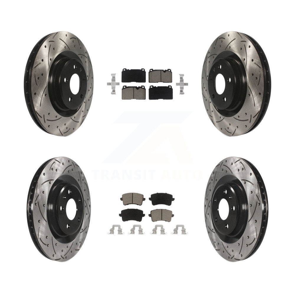 [Avant + Arrière] Kit de disque (percé rainuré revêtu) et plaquette (céramique) de frein pour Audi Q5 KDC-100479