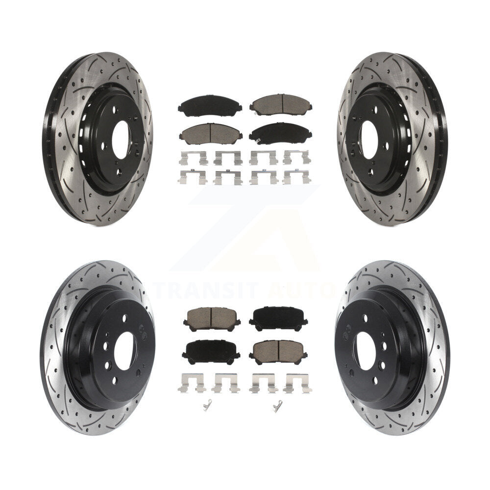 [Avant + Arrière] Kit de disque (percé rainuré revêtu) et plaquette (céramique) de frein pour Honda Pilot Ridgeline KDC-100481