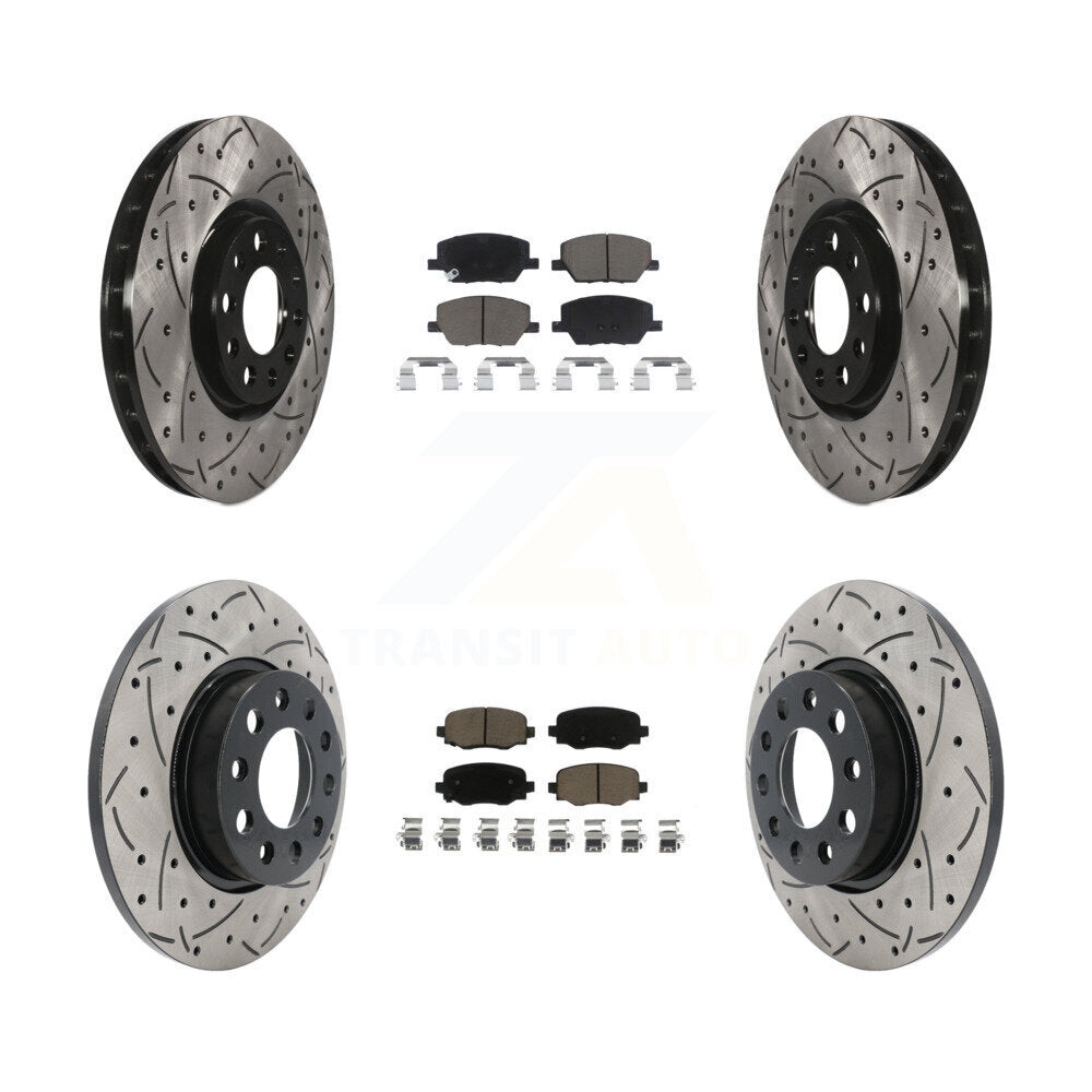 [Avant + Arrière] Kit de disque (percé rainuré revêtu) et plaquette (céramique) de frein pour Jeep Renegade Fiat 500X KDC-100484