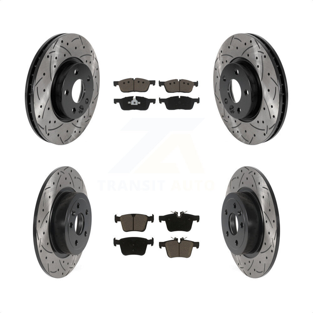 [Avant + Arrière] Kit de disque (percé rainuré revêtu) et plaquette (céramique) de frein pour 2016-2017 Land Rover Range Evoque avec 300mm Diameter Rotor KDC-100485 par Transit Auto