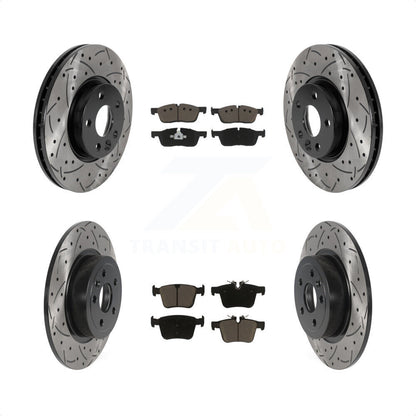[Avant + Arrière] Kit de disque (percé rainuré revêtu) et plaquette (céramique) de frein pour 2016-2017 Land Rover Range Evoque avec 300mm Diameter Rotor KDC-100485 par Transit Auto