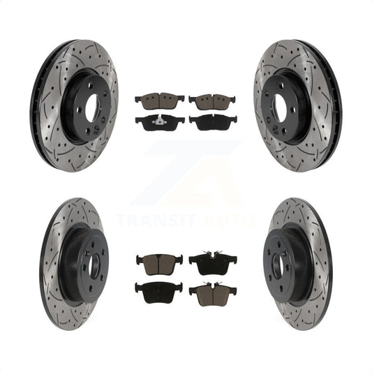 [Avant + Arrière] Kit de disque (percé rainuré revêtu) et plaquette (céramique) de frein pour 2016-2017 Land Rover Range Evoque avec 300mm Diameter Rotor KDC-100485 par Transit Auto
