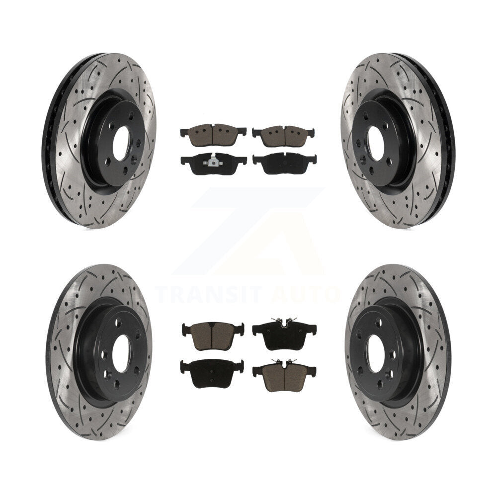 [Avant + Arrière] Kit de disque (percé rainuré revêtu) et plaquette (céramique) de frein pour Land Rover Discovery Sport Jaguar E-Pace KDC-100487