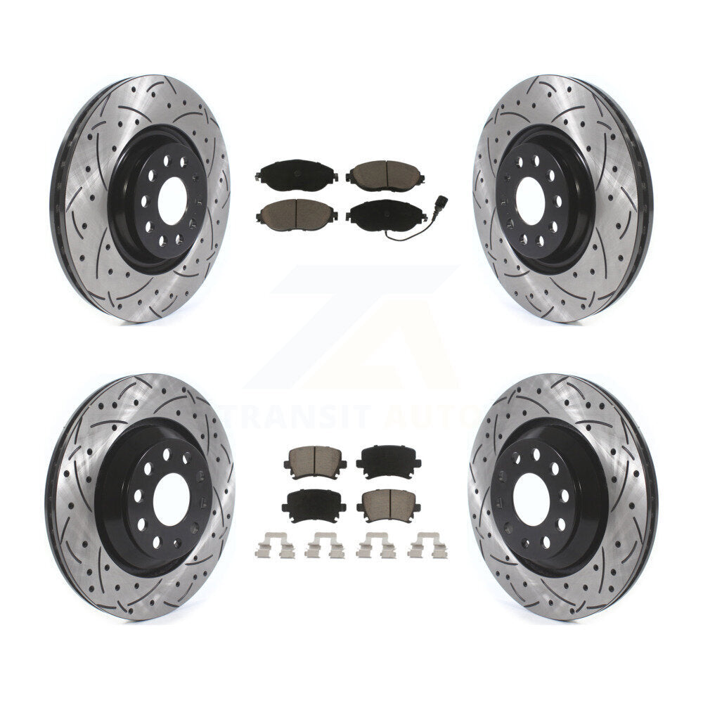[Avant + Arrière] Kit de disque (percé rainuré revêtu) et plaquette (céramique) de frein pour Volkswagen GTI KDC-100490