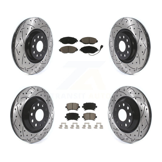 [Avant + Arrière] Kit de disque (percé rainuré revêtu) et plaquette (céramique) de frein pour Volkswagen GTI KDC-100490
