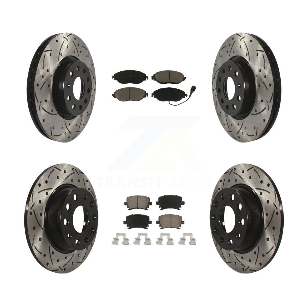 [Avant + Arrière] Kit de disque (percé rainuré revêtu) et plaquette (céramique) de frein pour 2015 Volkswagen GTI avec Performance Package KDC-100492