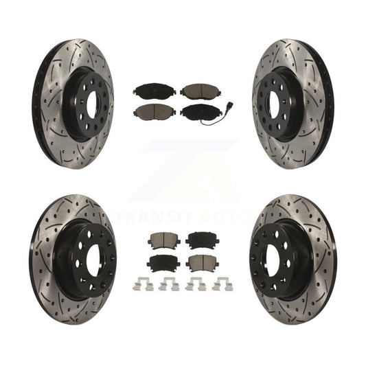 [Avant + Arrière] Kit de disque (percé rainuré revêtu) et plaquette (céramique) de frein pour 2015 Volkswagen GTI avec Performance Package KDC-100492