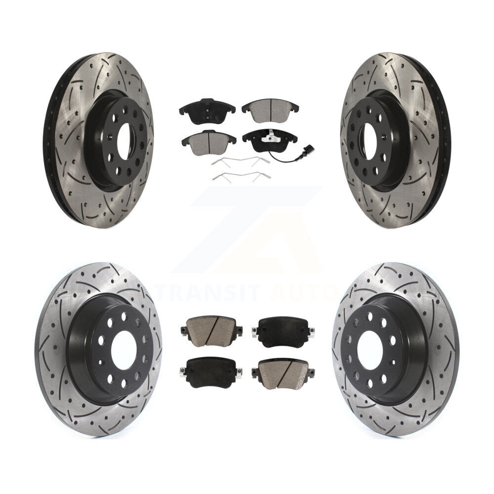 [Avant + Arrière] Kit de disque (percé rainuré revêtu) et plaquette (céramique) de frein pour 2016-2018 Audi Q3 Quattro KDC-100493