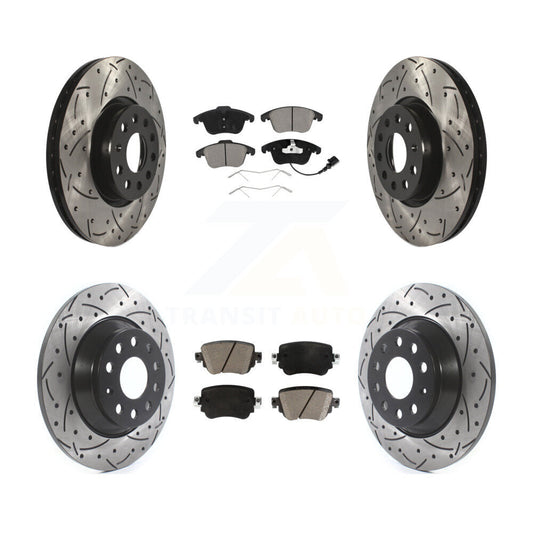[Avant + Arrière] Kit de disque (percé rainuré revêtu) et plaquette (céramique) de frein pour 2016-2018 Audi Q3 Quattro KDC-100493