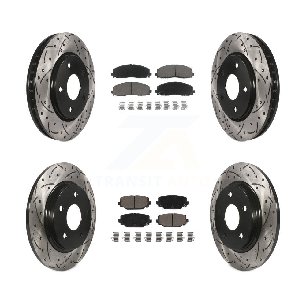 [Avant + Arrière] Kit de disque (percé rainuré revêtu) et plaquette (céramique) de frein pour 2017-2018 Dodge Grand Caravan avec Single Piston Caliper KDC-100495