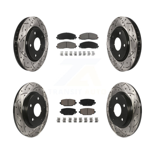 [Avant + Arrière] Kit de disque (percé rainuré revêtu) et plaquette (céramique) de frein pour 2017-2018 Dodge Grand Caravan avec Single Piston Caliper KDC-100495