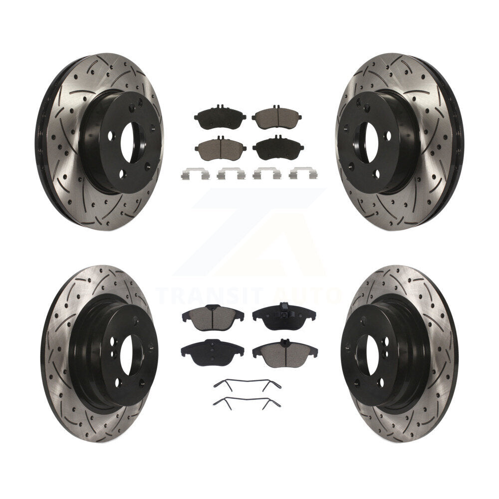 [Avant + Arrière] Kit de disque (percé rainuré revêtu) et plaquette (céramique) de frein pour Mercedes-Benz C300 C250 C230 KDC-100506