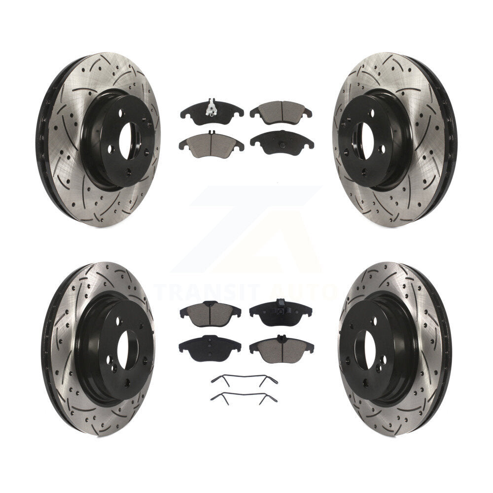 [Avant + Arrière] Kit de disque (percé rainuré revêtu) et plaquette (céramique) de frein pour Mercedes-Benz E350 C300 C350 KDC-100507