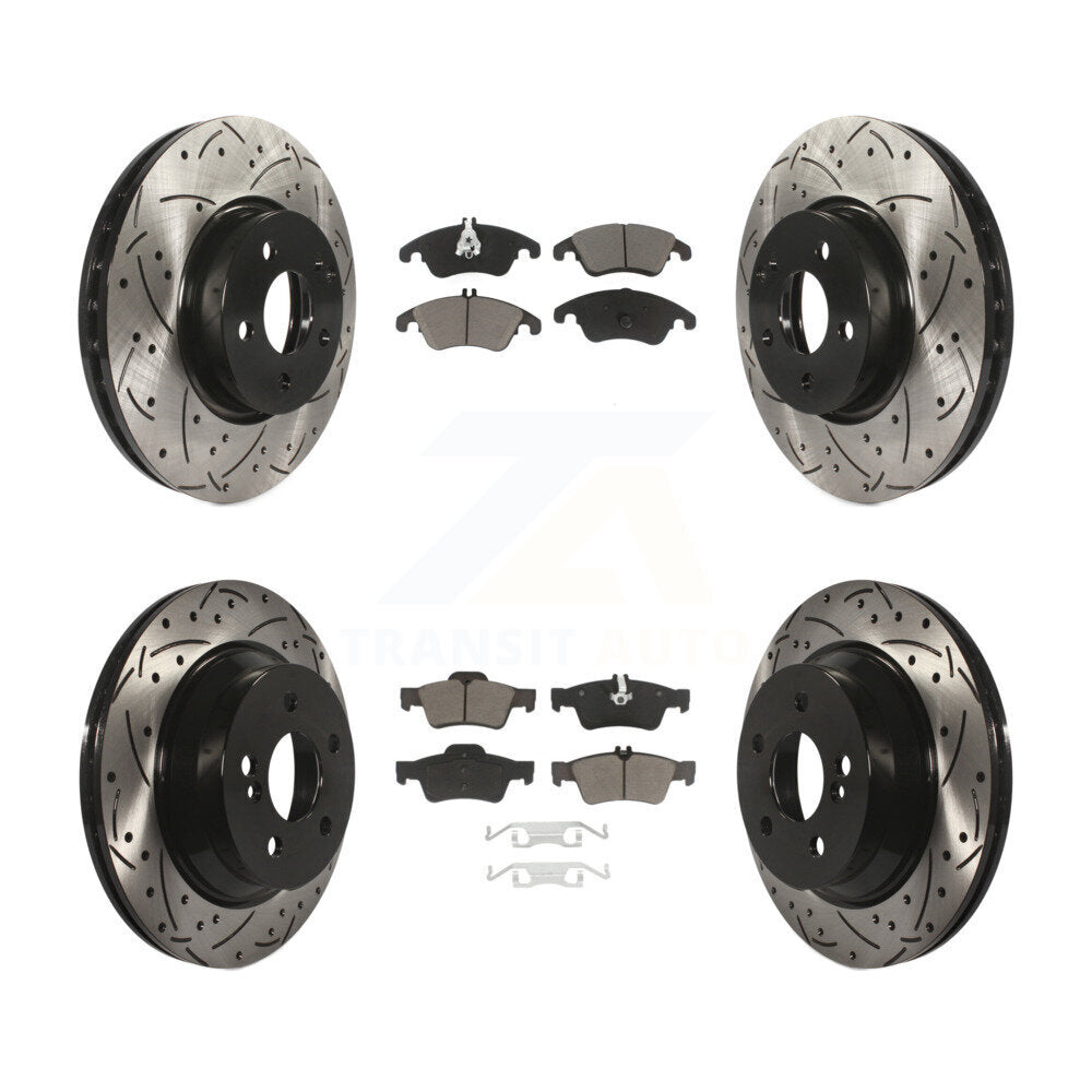 [Avant + Arrière] Kit de disque (percé rainuré revêtu) et plaquette (céramique) de frein pour Mercedes-Benz E350 E400 avec 322mm Diameter Rotor KDC-100509