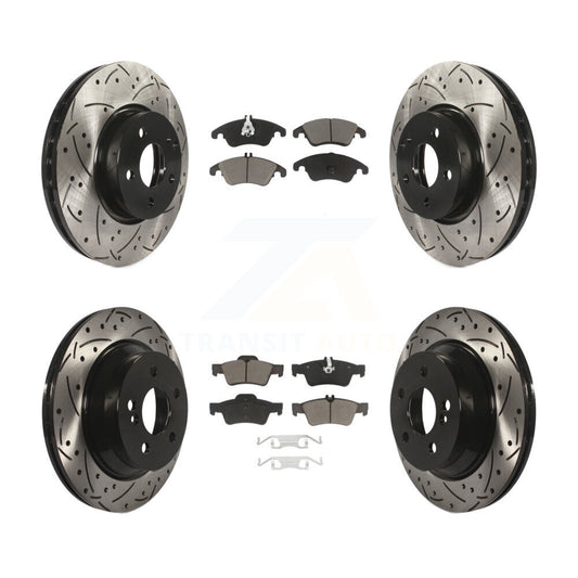 [Avant + Arrière] Kit de disque (percé rainuré revêtu) et plaquette (céramique) de frein pour Mercedes-Benz E350 E400 avec 322mm Diameter Rotor KDC-100509