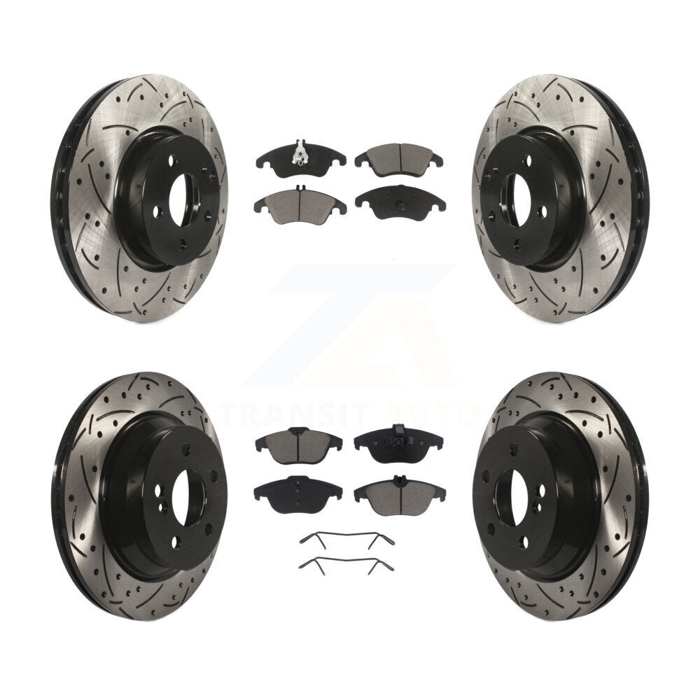 [Avant + Arrière] Kit de disque (percé rainuré revêtu) et plaquette (céramique) de frein pour 2014 Mercedes-Benz E350 Convertible Coupe avec 322mm Diameter Rotor KDC-100510