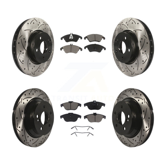 [Avant + Arrière] Kit de disque (percé rainuré revêtu) et plaquette (céramique) de frein pour 2014 Mercedes-Benz E350 Convertible Coupe avec 322mm Diameter Rotor KDC-100510