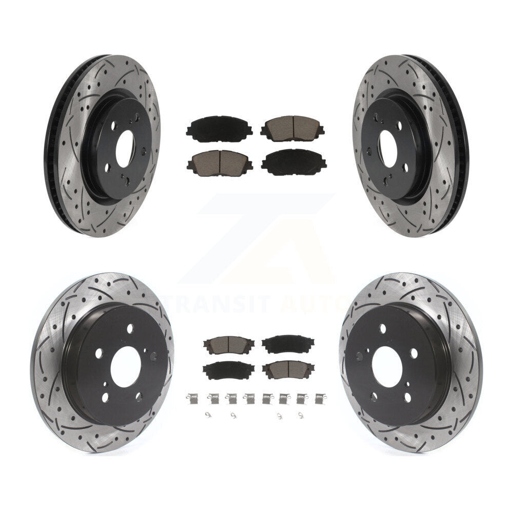 [Avant + Arrière] Kit de disque (percé rainuré revêtu) et plaquette (céramique) de frein pour Toyota Camry RAV4 Lexus ES350 Avalon ES300h UX250h UX200 C-HR Venza ES250 Corolla Cross KDC-100512