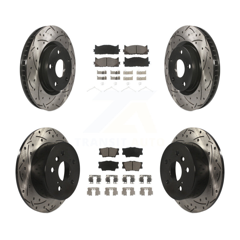 [Avant + Arrière] Kit de disque (percé rainuré revêtu) et plaquette (céramique) de frein pour Toyota Camry Lexus ES350 Avalon KDC-100515