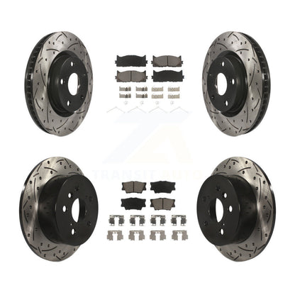 [Avant + Arrière] Kit de disque (percé rainuré revêtu) et plaquette (céramique) de frein pour Toyota Camry Lexus ES350 Avalon KDC-100515